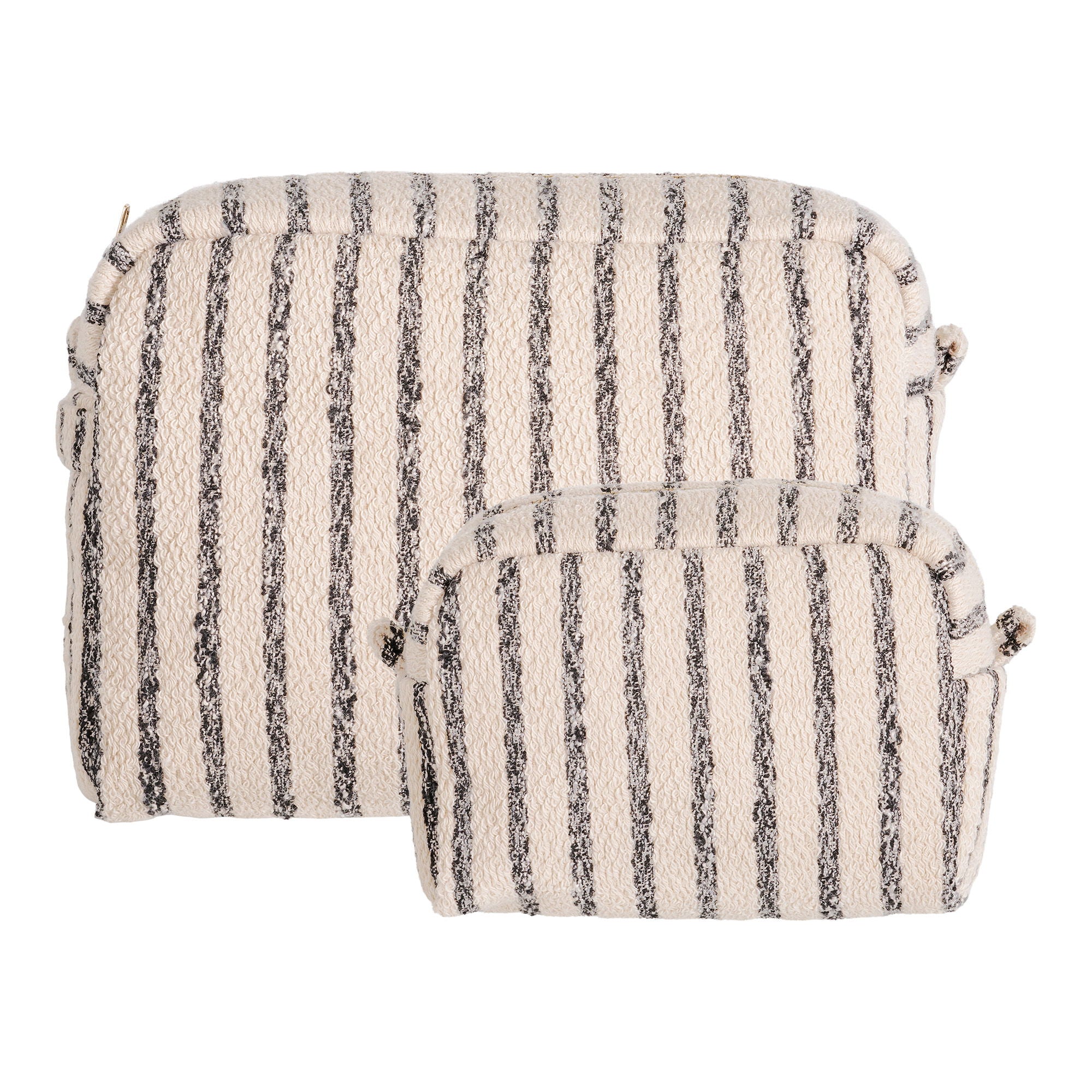 Two striped pouches, one larger and one smaller, on a white background.