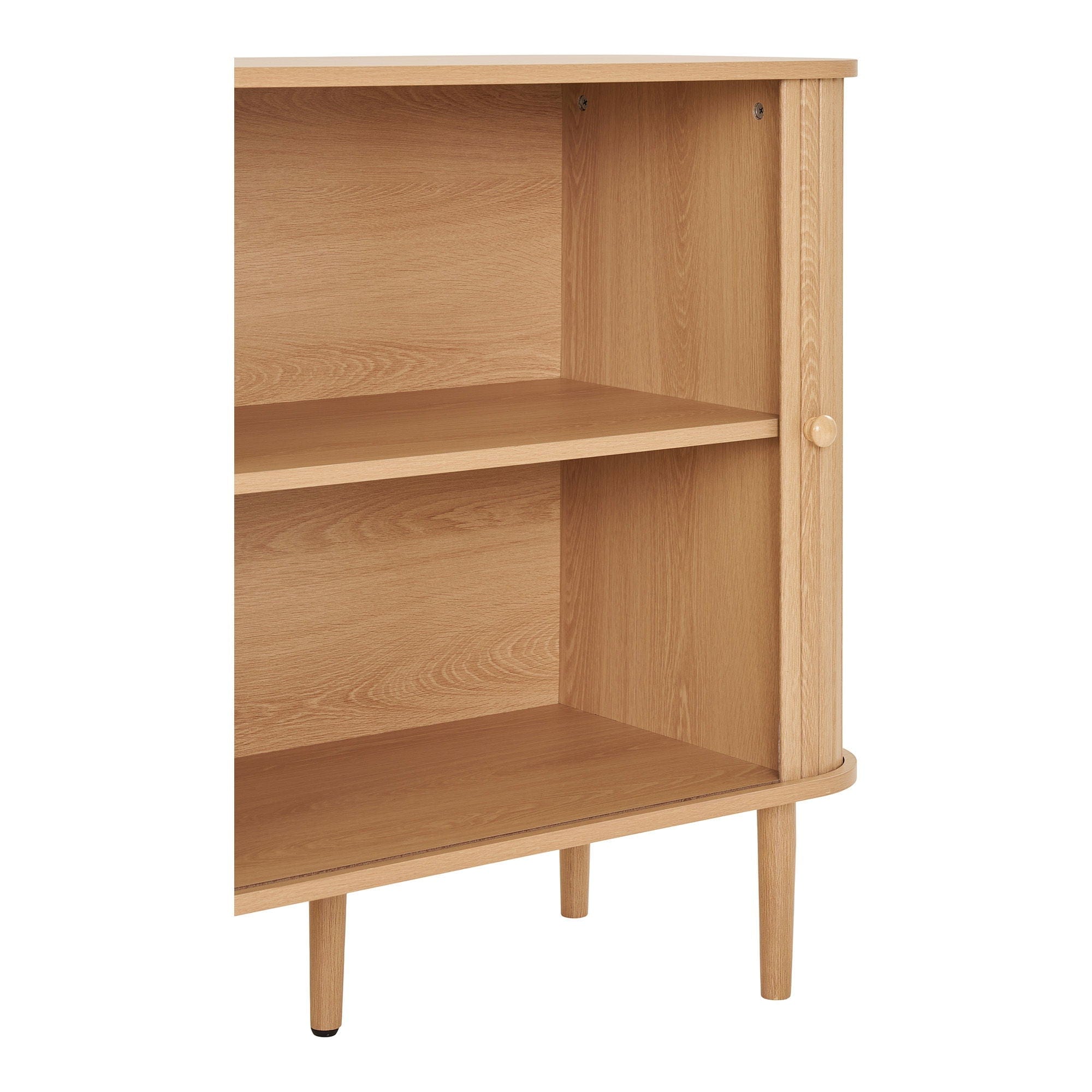 Wooden bookshelf with two shelves on a white background