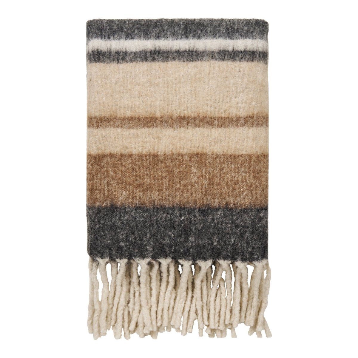 Striped blanket with fringes on a white background