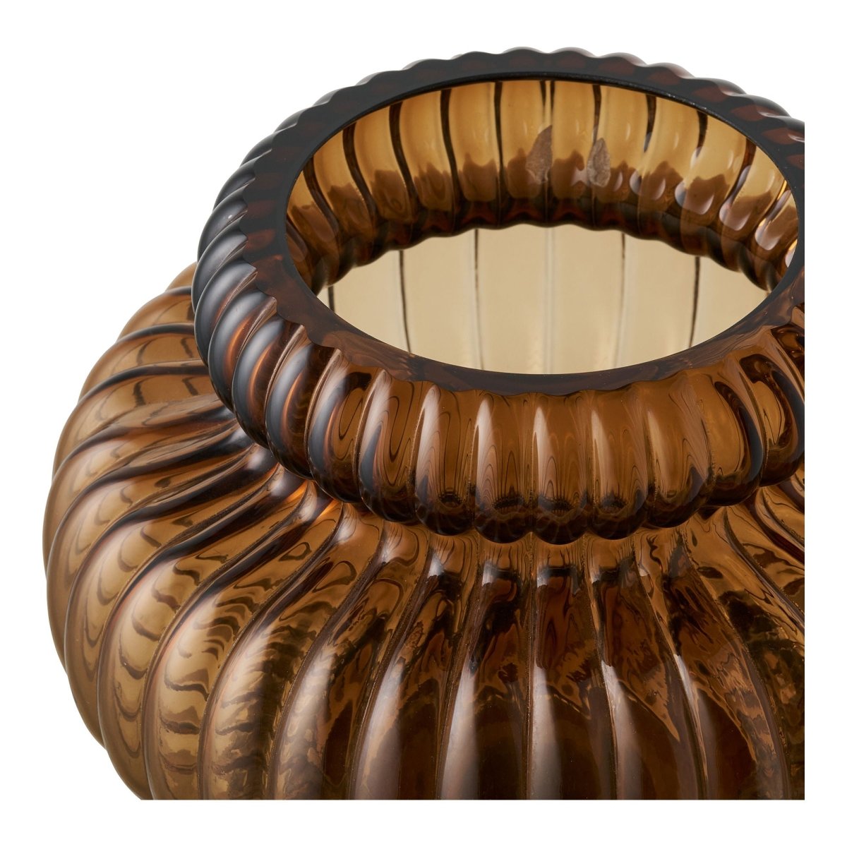 Decorative brown vase with ribbed design on a white background