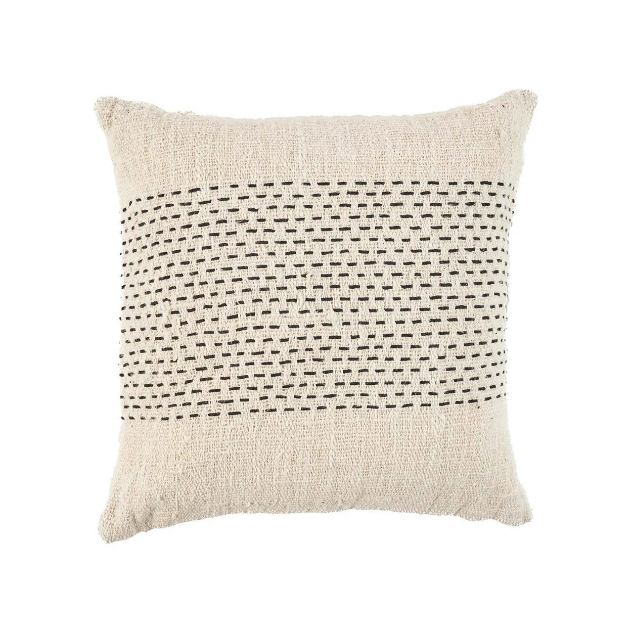 Textured pillow with a woven pattern on a white background