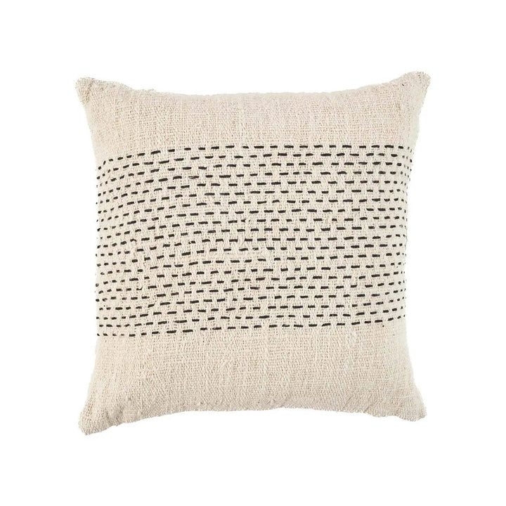 Textured pillow with a woven pattern on a white background