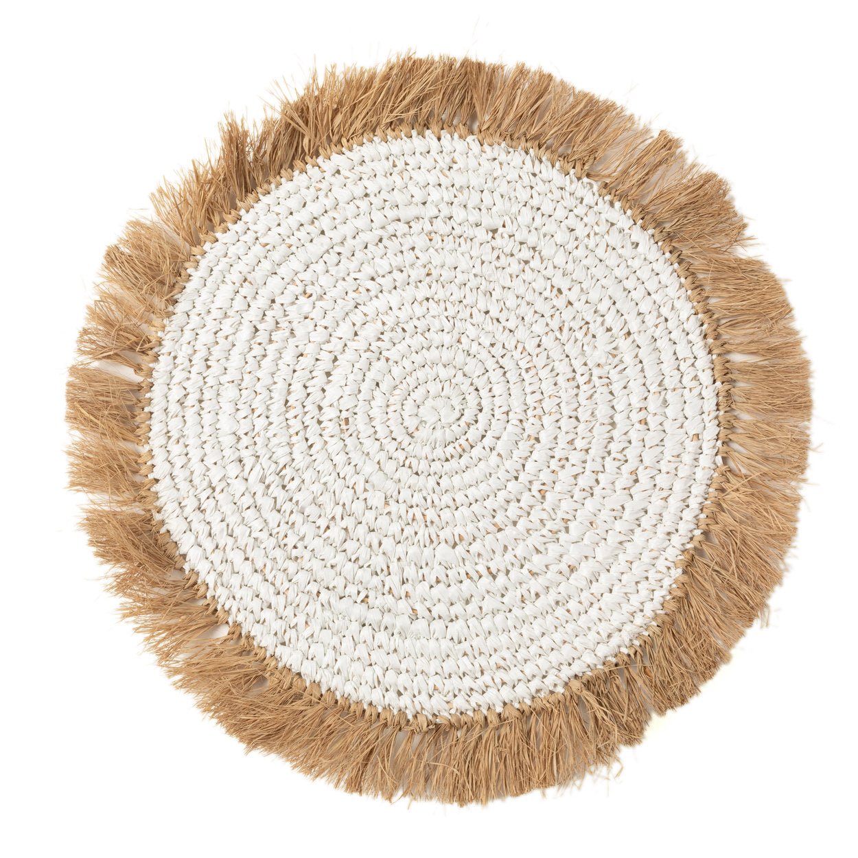 Round Raffia & Water Hyacinth Placemat – Natural with White Accent 45 cm