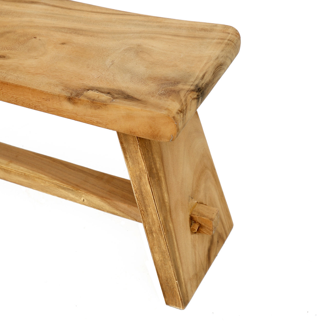 Wooden bench with a natural finish on a white background