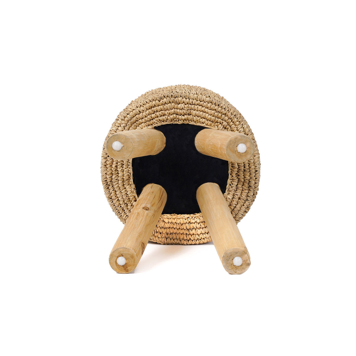 Woven chair with wooden legs on a white background