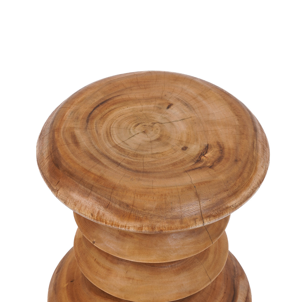 Wooden stool with a natural finish on a white background