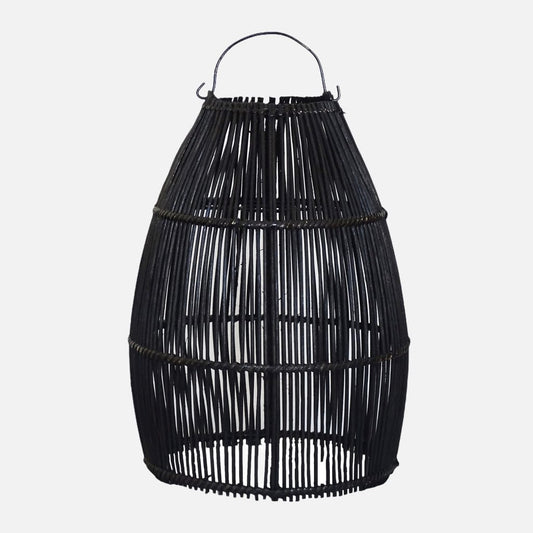 "Ayana Black Rattan Lamp Shade, 24 cm diameter, handcrafted in Bali for a bohemian, coastal home decor style, suitable for bedroom, living, or dining areas."