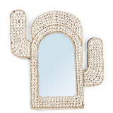 "Cactus-shaped decorative mirror crafted from white shells, ideal for adding whimsical charm to home decor."