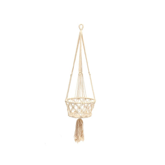 "Image: Handmade Cotton Macramé Plant Hanger - Bohemian-inspired indoor plant holder, perfect for showcasing your favorite greenery. Adds charm to any space. Height: 100 cm, Width: 25 cm, Length: 25 cm."