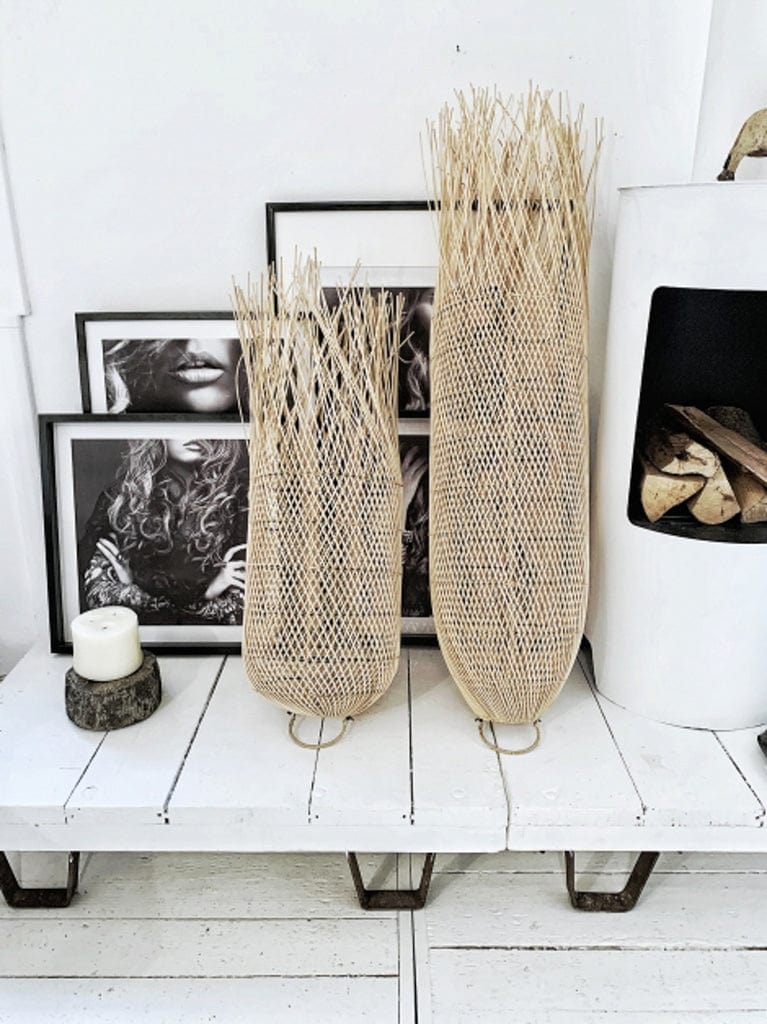 Natural rattan Squid Pendant Lamp in boho style for indoor or outdoor spaces.