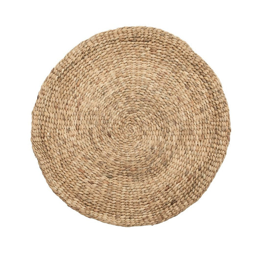 90x90cm round  water hyacinth rug, handcrafted by Vietnamese artisans. Boho-chic style in natural color."
