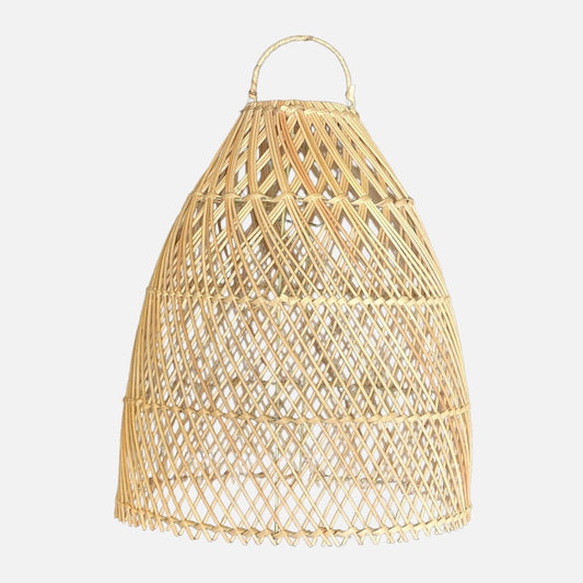 "Image: Laga Rattan Lampshade - Handmade Balinese pendant light, versatile for bedrooms, living rooms, or dining areas. Adds coastal charm with a bohemian vibe. Diameter: 35 cm."