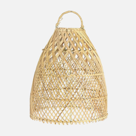 "Handmade Laga Rattan Lampshade, 30cm in diameter, hanging with coastal charm."