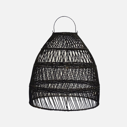 "Handcrafted Black Rattan Lampshade with Unique Wicker Design for Boho Chic Home Decor"