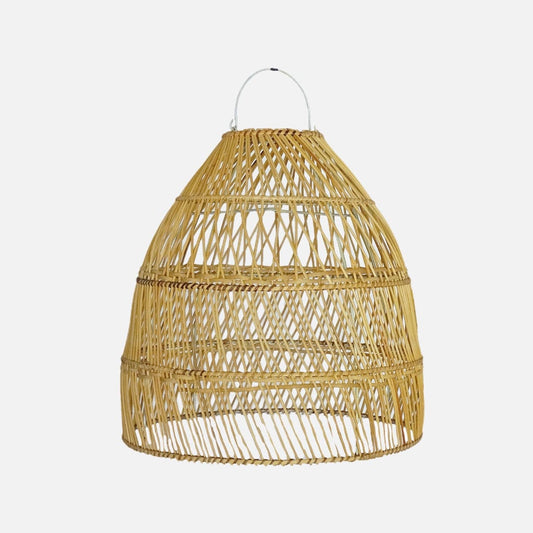 "Artisan-made Handcrafted Rattan Lampshade with unique wicker design for bohemian home decor."
