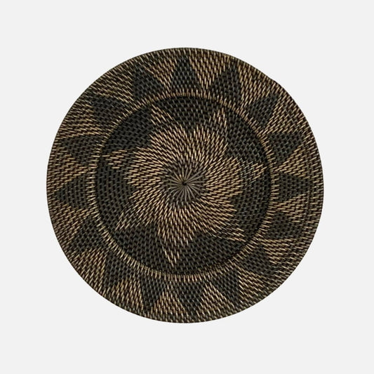 "Intricately woven handcrafted rattan wall plates for tribal and bohemian-inspired home decor."