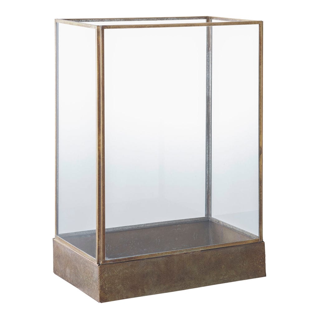Manali lantern in antique brass finish with glass panels for candlelight