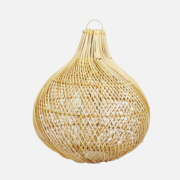 Mandala Round Rattan Lampshade with Natural Cross Design, 33 cm diameter, bohemian style.