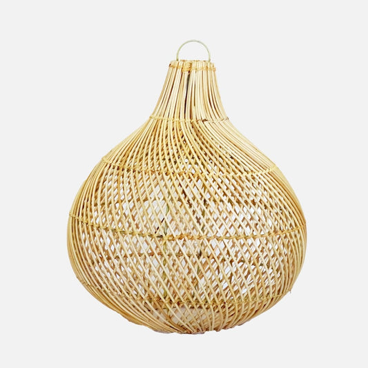 "Handcrafted 33 cm Mandala Round Rattan Lampshade with intricate wicker pattern, ideal for bohemian home decor."