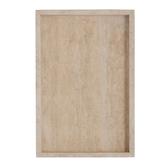 "Travina Tray: Opulent travertine, sleek lines, and classic texture. Elevate your space. Series: Travina, Product type: tray. Dimensions: 30x20cm 