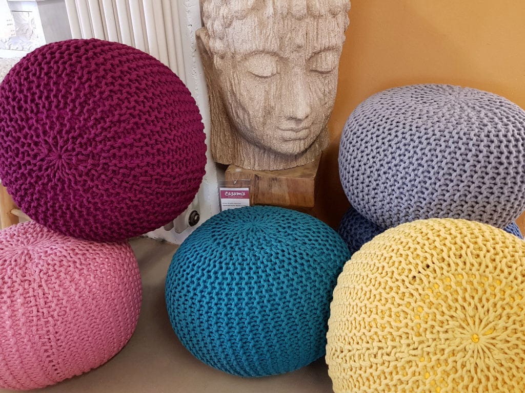 PREMIUM Knitted Seat Pouf 55cm Yellow