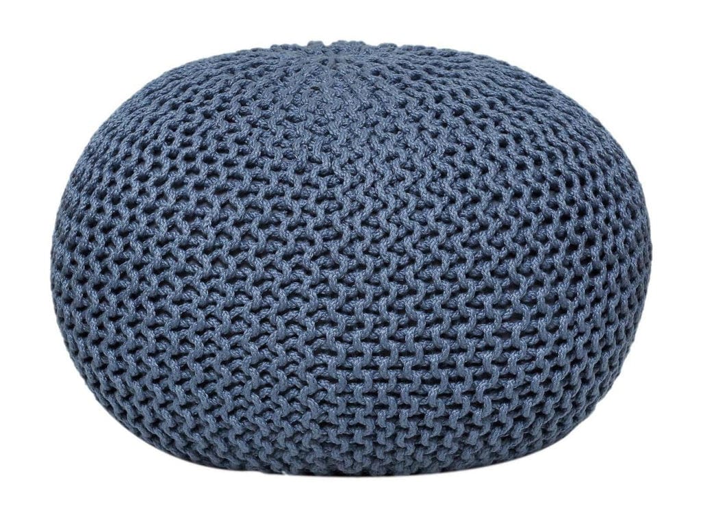 "Chic, versatile, and waterproof knit ottoman in 9 vibrant colors, perfect for indoor and outdoor use."