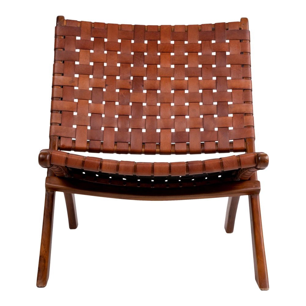 Perugia Folding Chair in Brown Leather | Teak Wood Legs - 