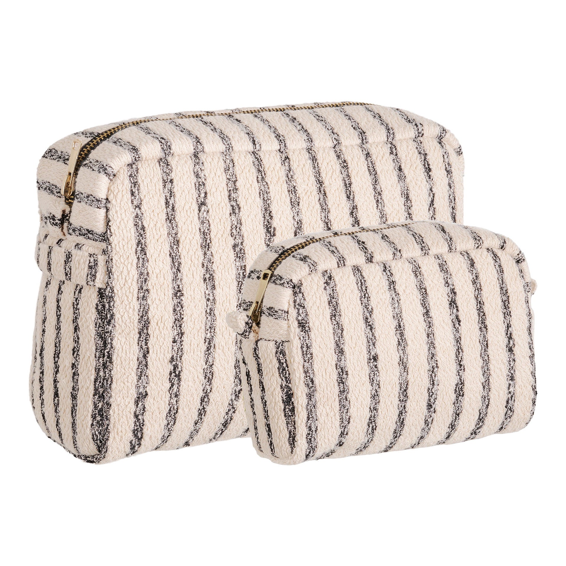 Two striped pouches, one larger and one smaller, on a white background.