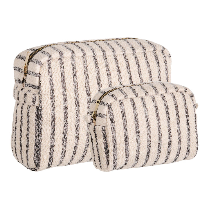 Two striped pouches, one larger and one smaller, on a white background.