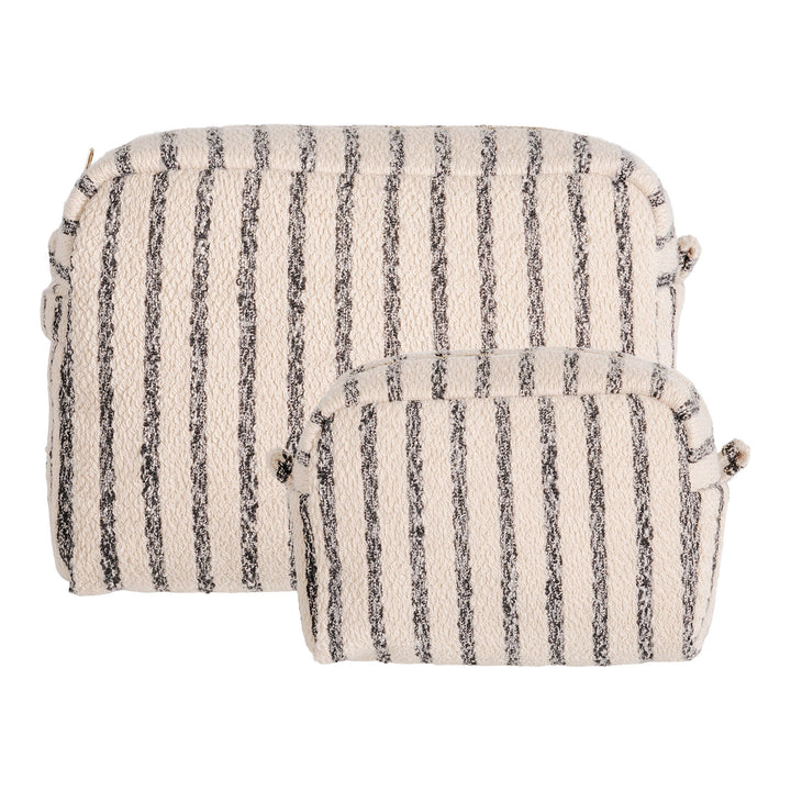 Two striped pouches, one larger and one smaller, on a white background.