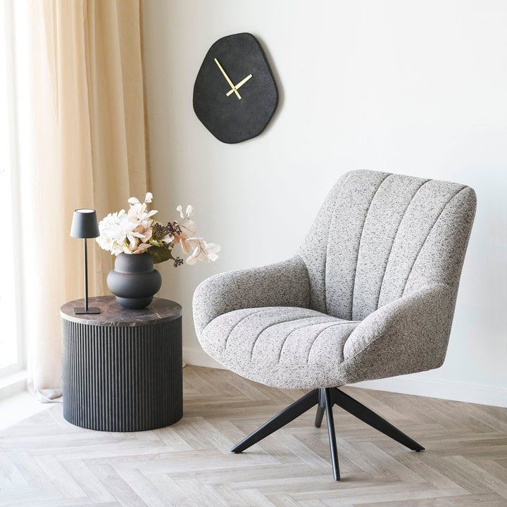 Rota Side Table – Dark Brown Marble Look | Modern Round Accent Table - 