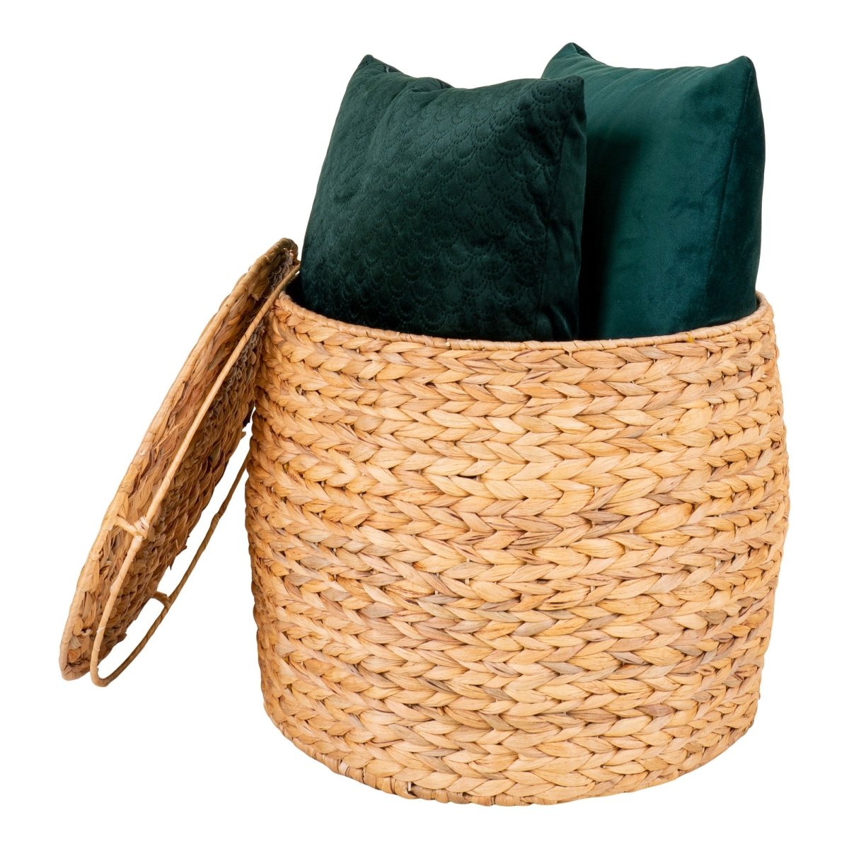 Delia Side Table – Round Water Hyacinth Table with Storage, Ø43x34 cm - 