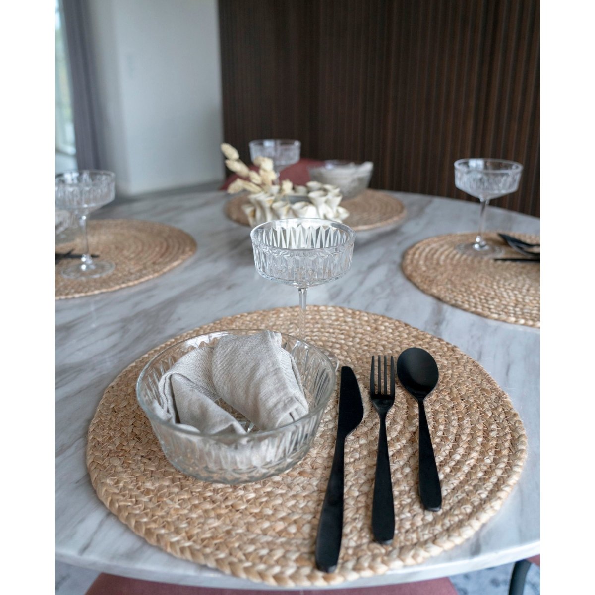 The Bombay Placemat – Set of 4 Round Braided Natural Jute Ø38 cm - 