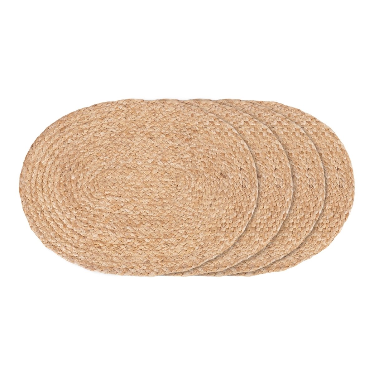 Bombay Placemats - Set of 4, Braided Jute, Oval, Natural, 35x45 cm - 