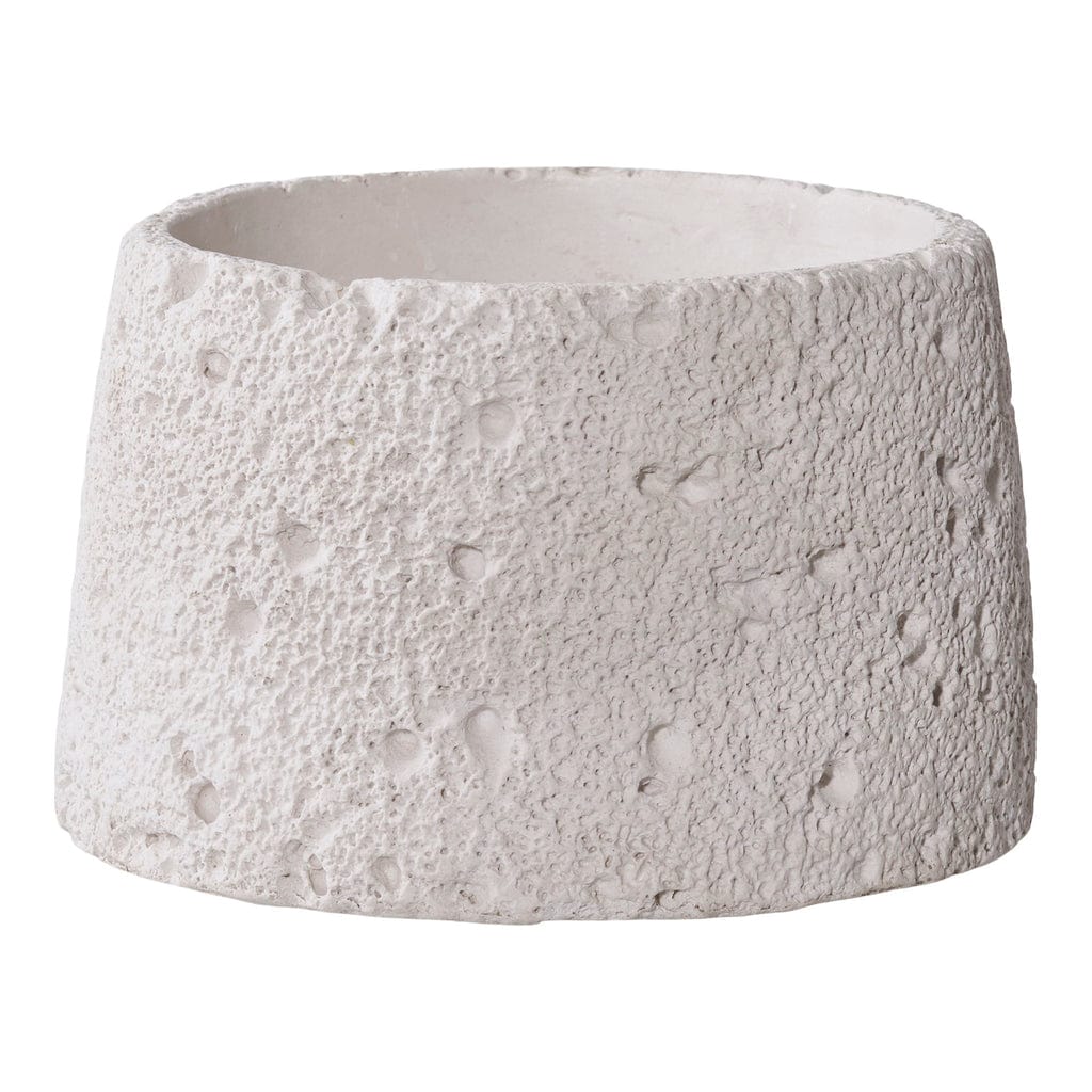 Textured white ceramic planter on a plain background