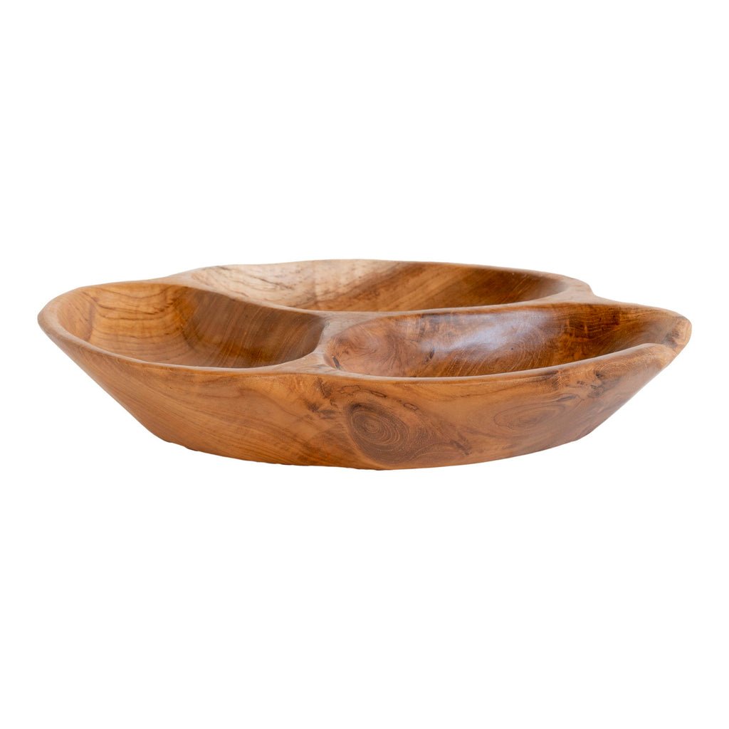 Wooden bowl with a natural finish on a white background