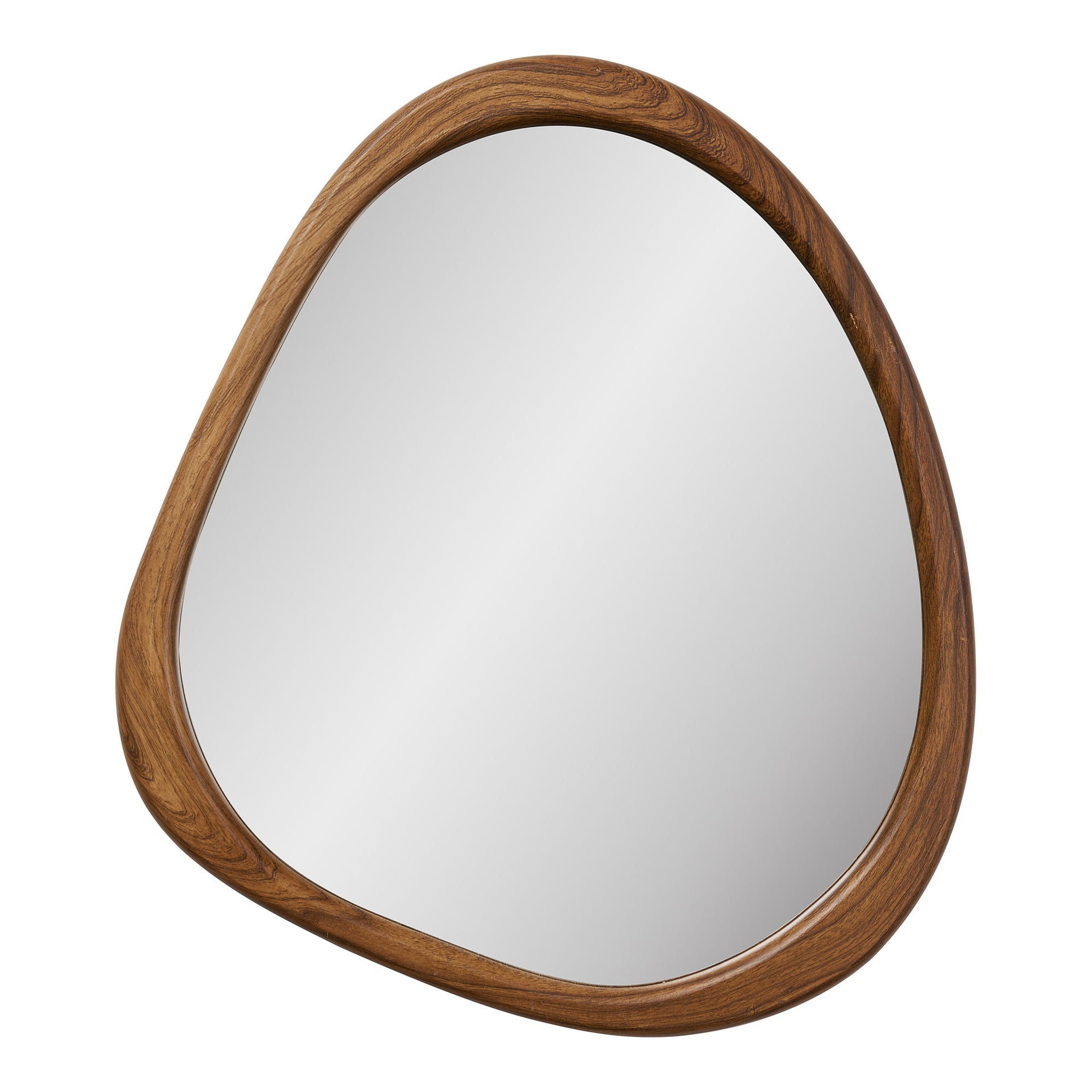 Wooden-framed mirror on a white background