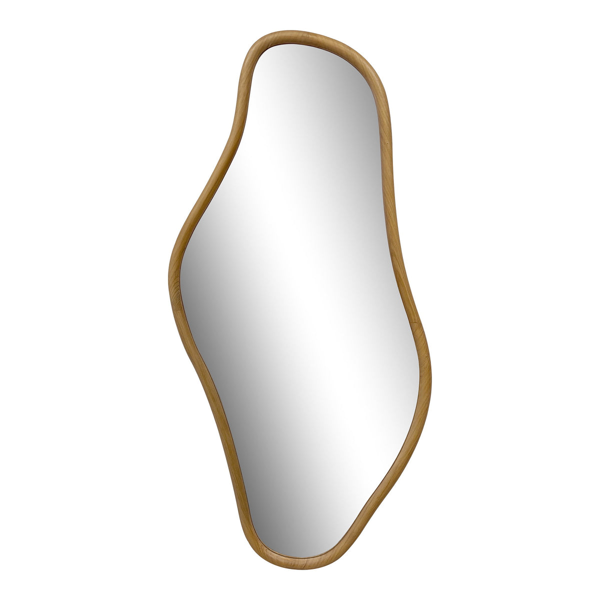 Wavy mirror with wooden frame on a white background
