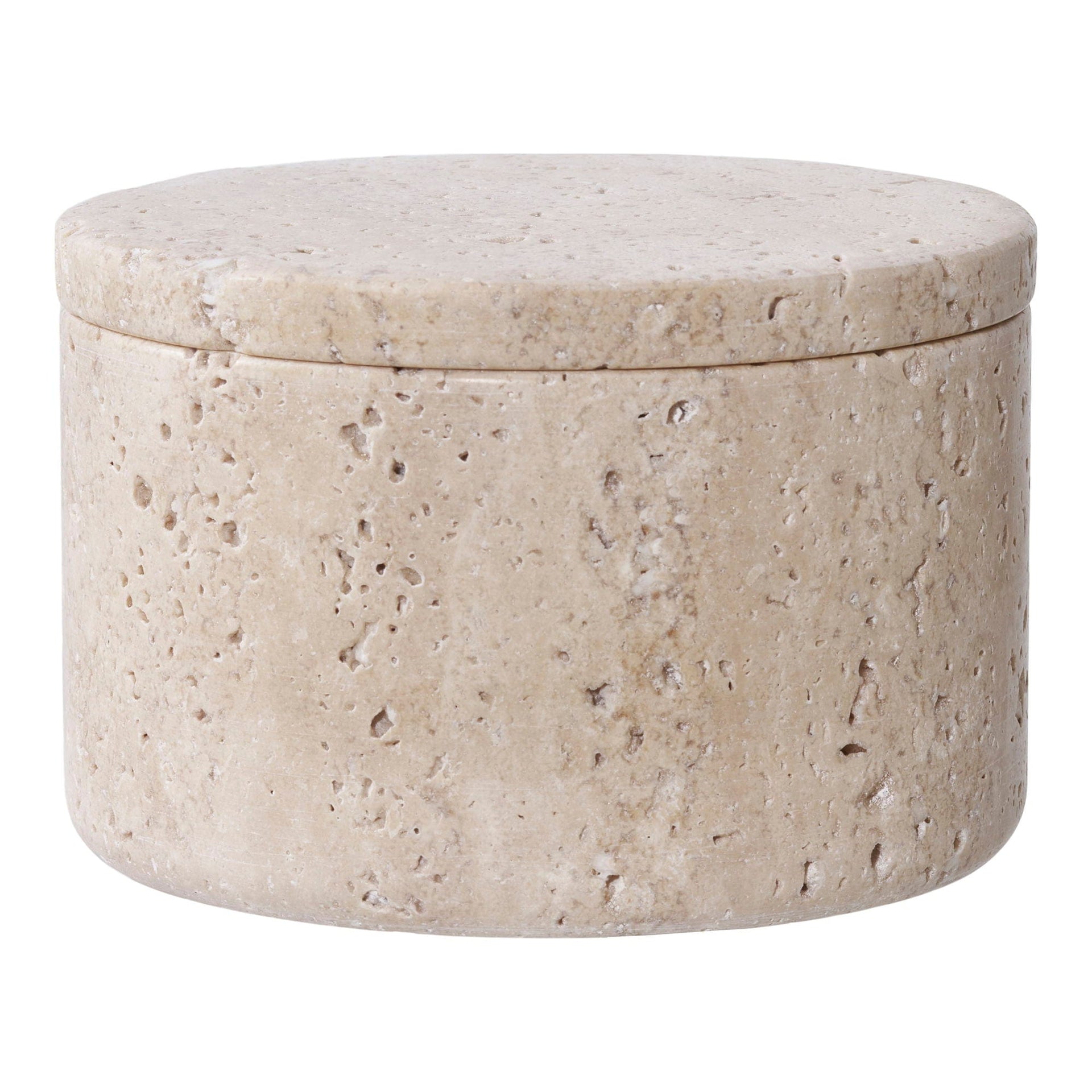 Travertine Storage Jar – Natural Stone 10x6.5 cm