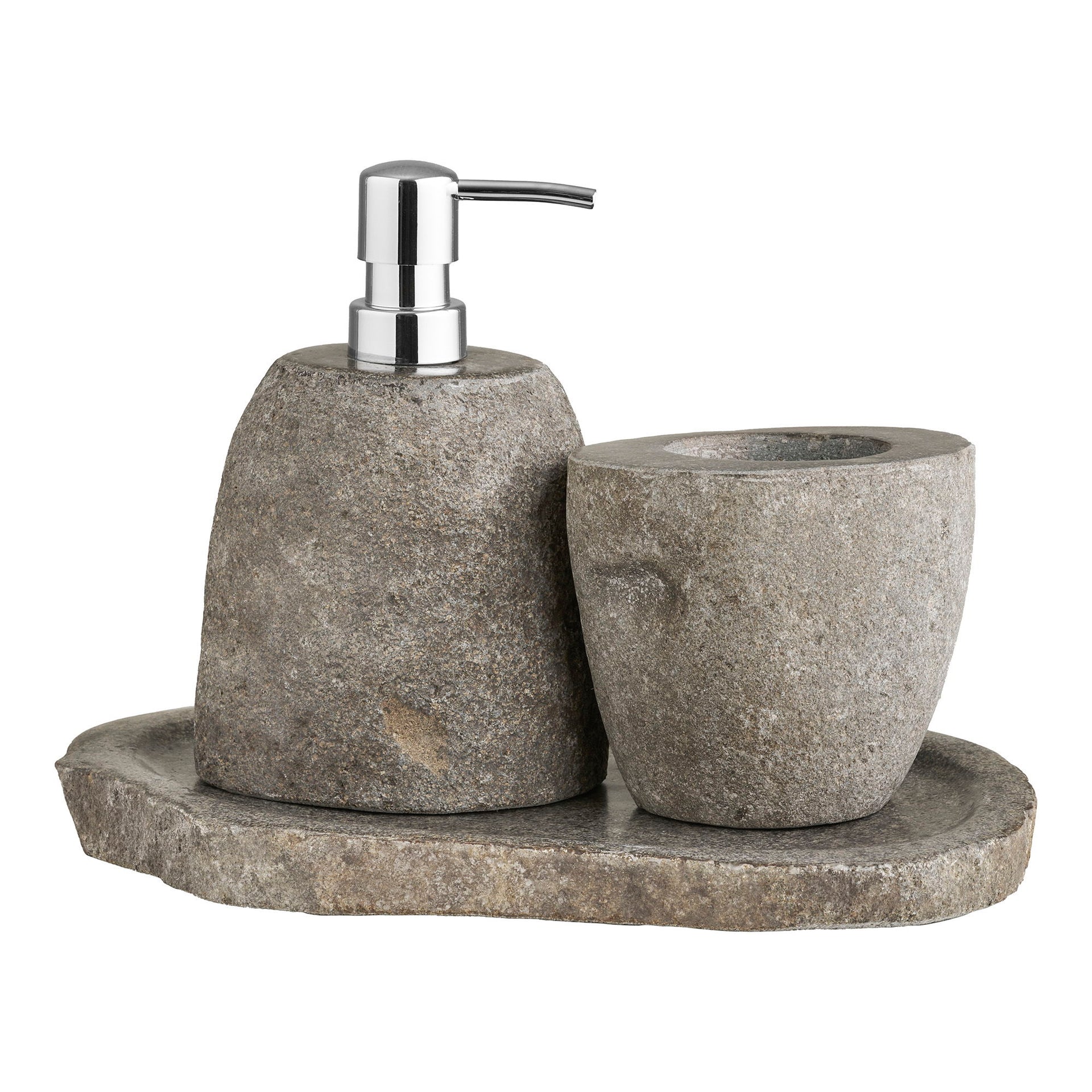 Riverstone Bathroom Set – Soap Dispenser, Storage Cup & Tray