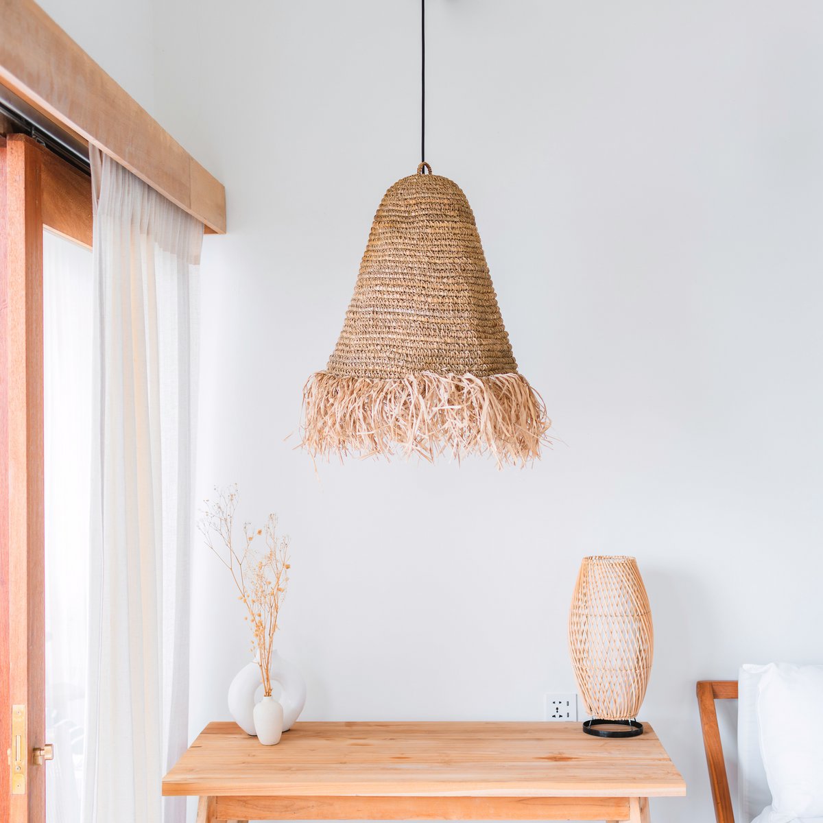 Raffia Lampshade – Handwoven Pendant Light - 3 Sizes - 