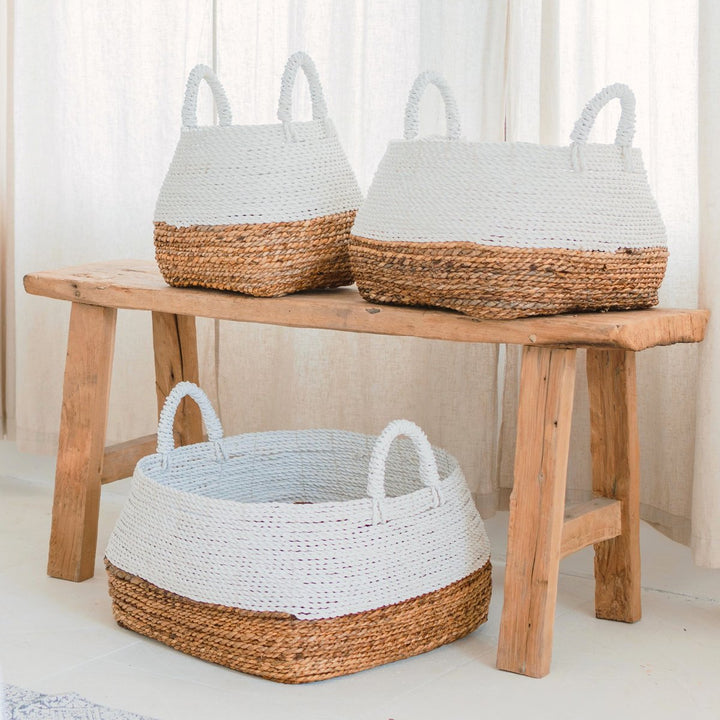 Majalengka Woven Storage Basket – White & Natural – Large - 