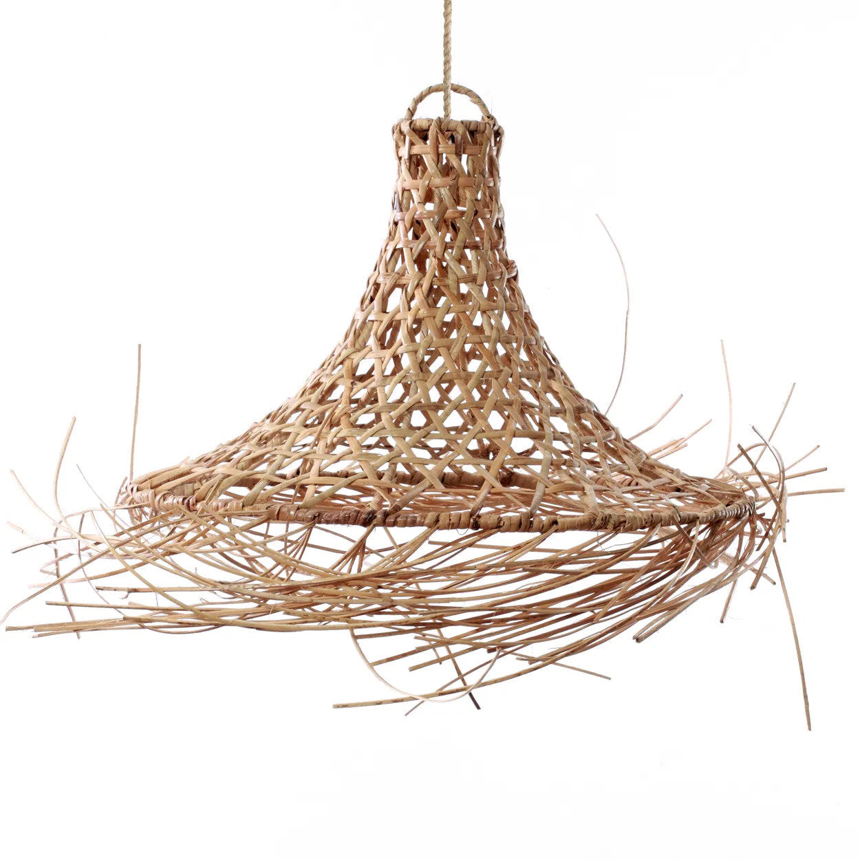 Lampada a sospensione in rattan naturale Mykonos, fatta a mano, decorazione boho, 60 cm