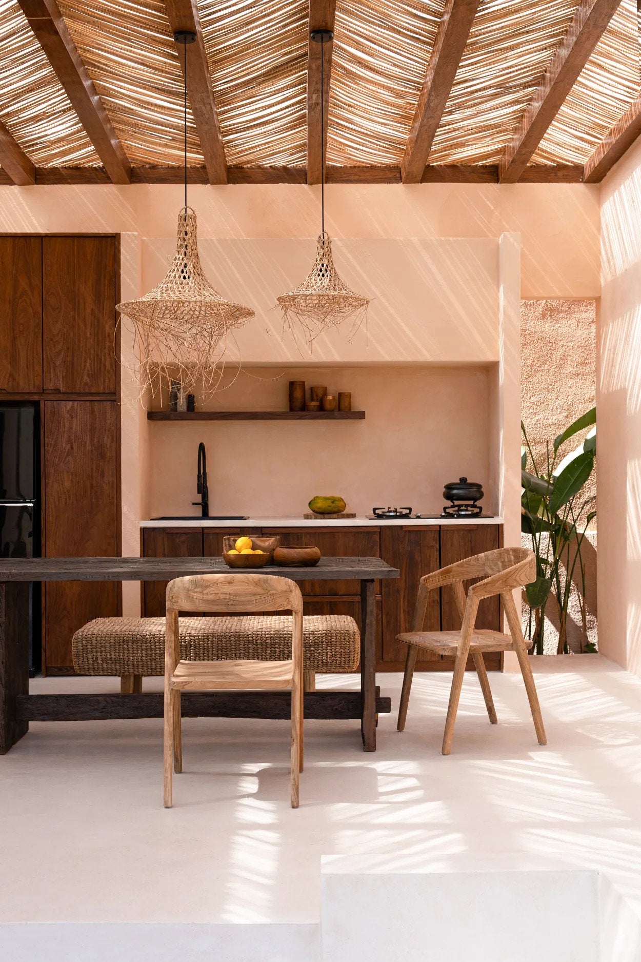 Lampada a sospensione in rattan naturale Mykonos, fatta a mano, decorazione boho, 60 cm