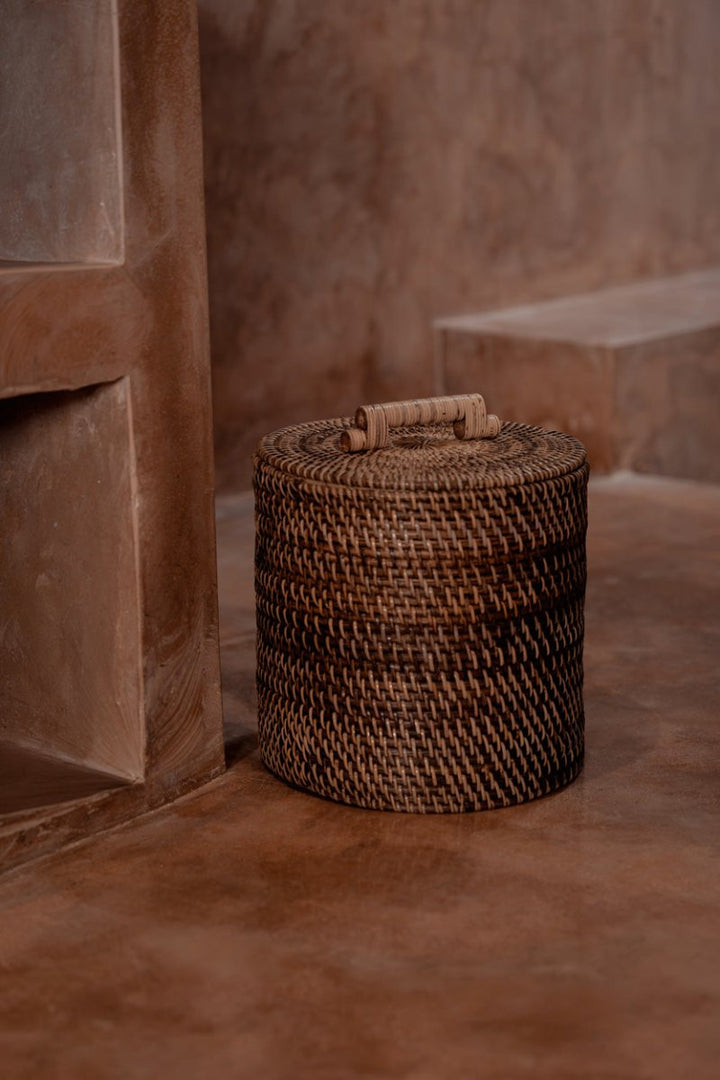 The Low Rattan Bin - Natural Brown - 