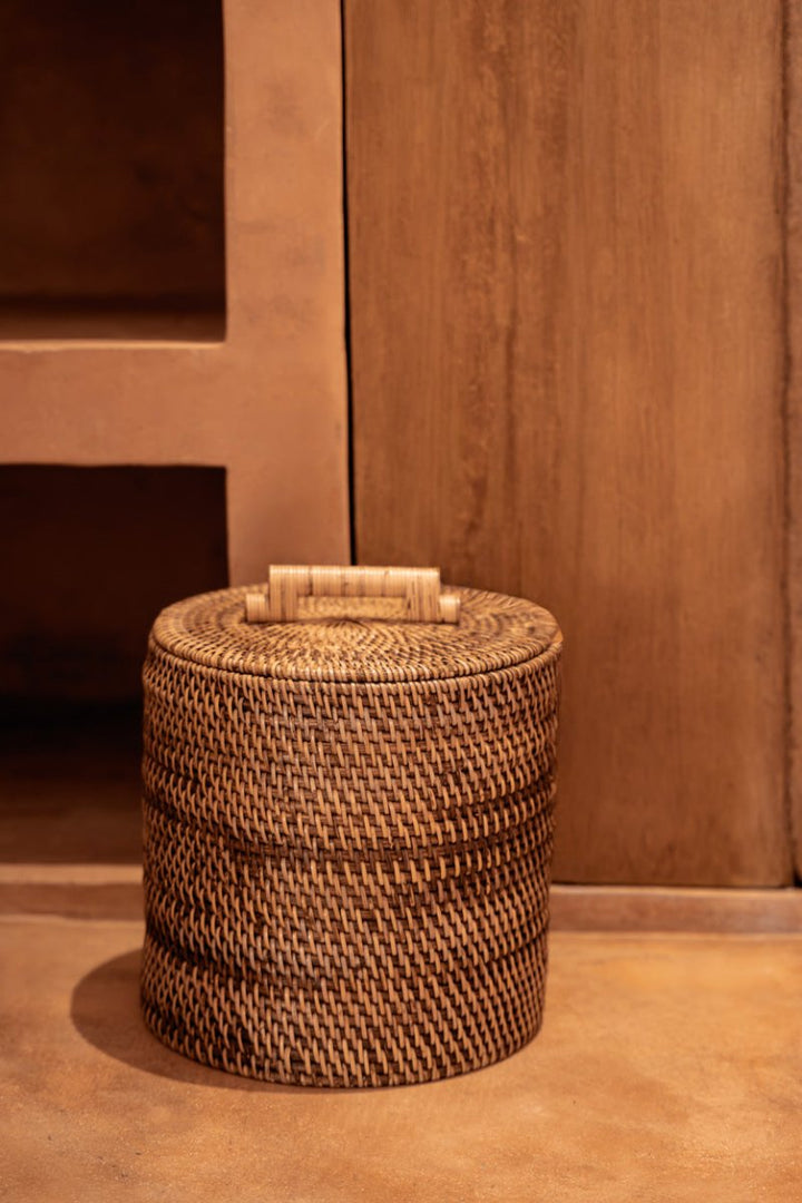 The Low Rattan Bin - Natural Brown - 