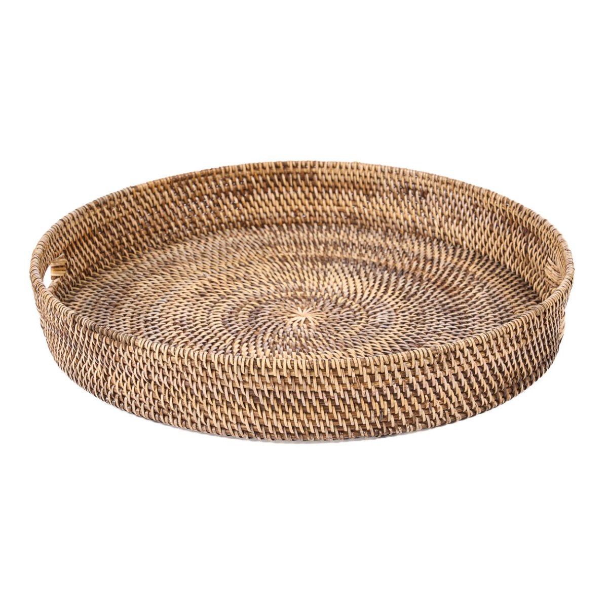 Woven round tray on a white background