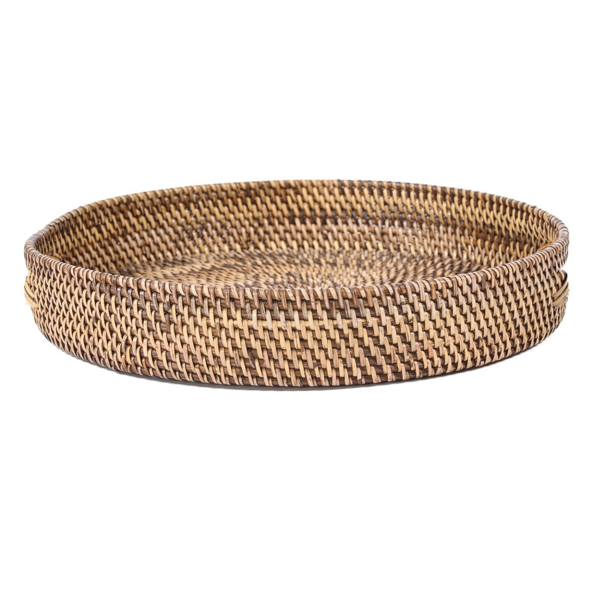 Round woven basket tray  on a white background