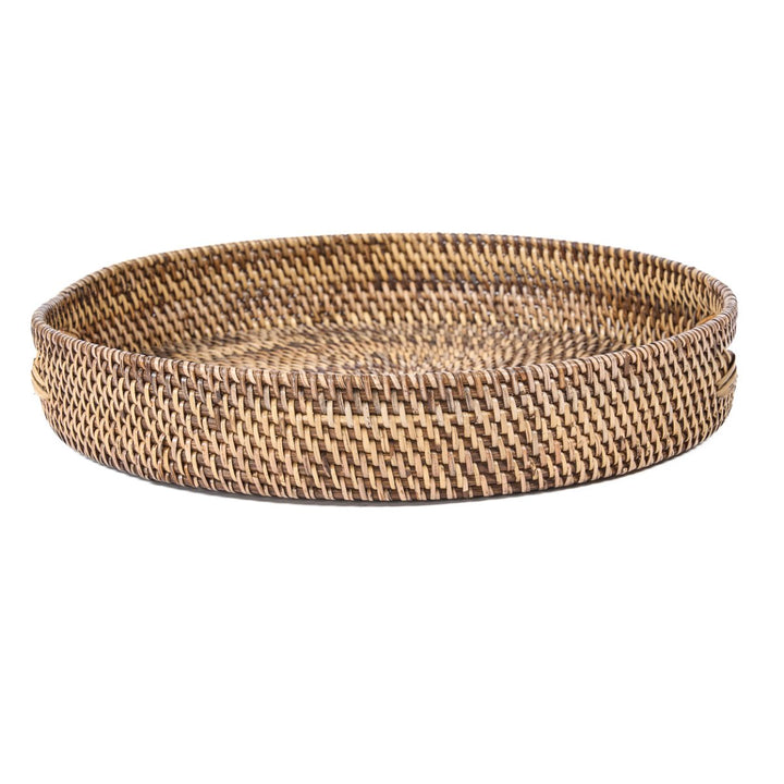 Round woven basket tray  on a white background
