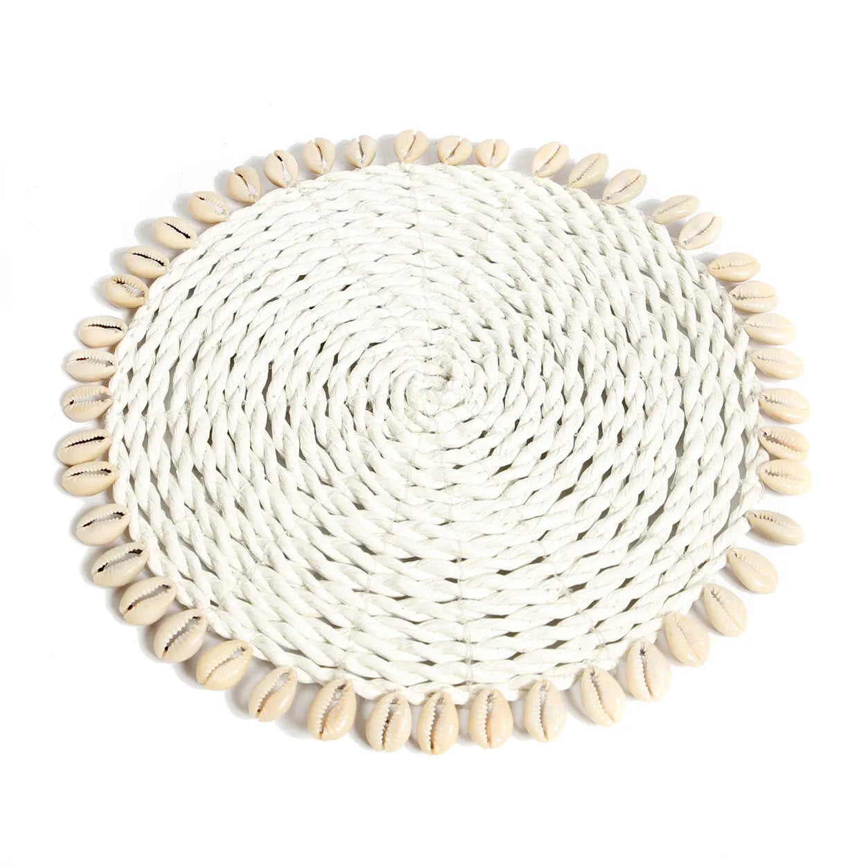 White Seagrass & Cowrie Shell Coaster – 23 cm | Coastal Handwoven Accent